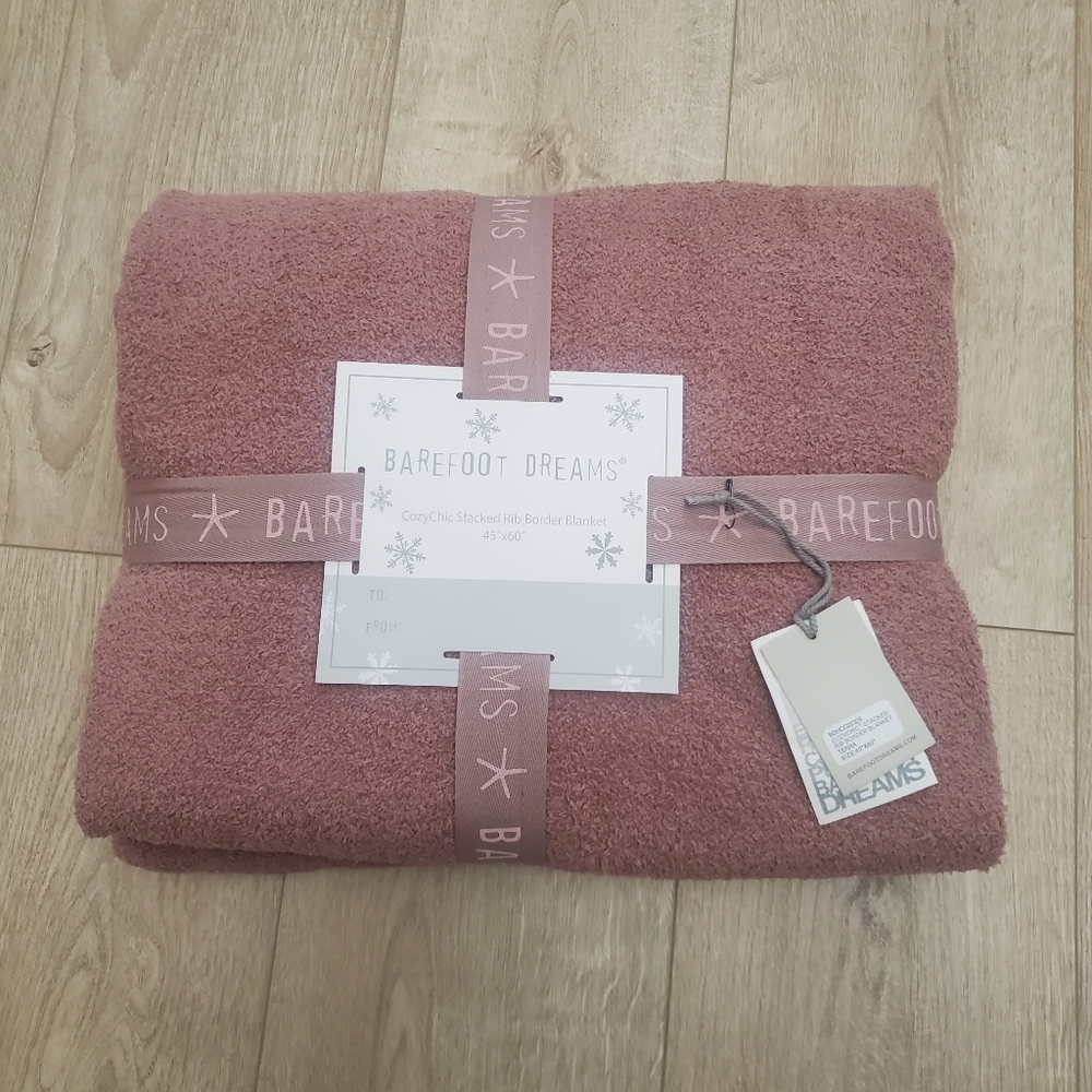 Barefoot Dreams CozyChic Stacked Rib Border Blanket Throw 45" x 60" NEW Pink - Picture 6 of 7
